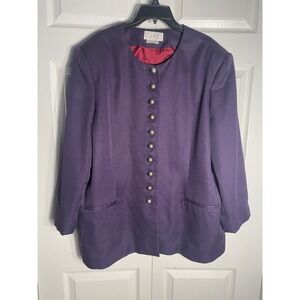 Vintage 90s Gilmor Jacket Womens 24W Purple Button Front Blazer Lined Pockets